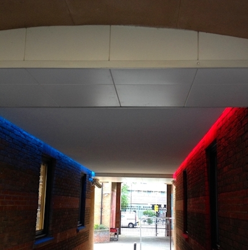Outdoor suspended ceiling with LED lighting